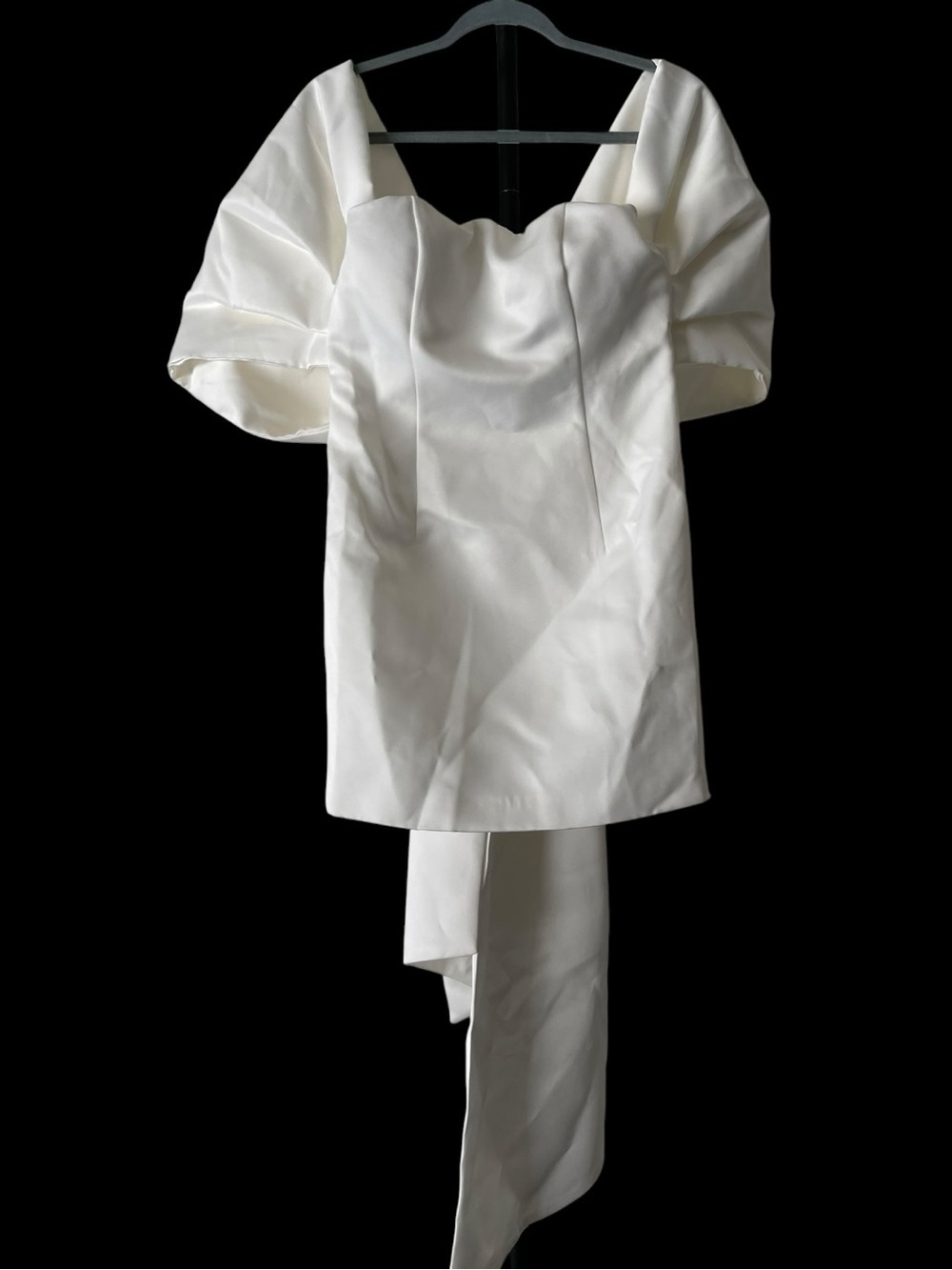 Miss Rosier White Bridal Mini Dress Size L Puff Sleeve Bow Back NWT